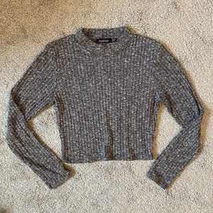 Boohoo Grey Marled Mock Neck Sweater